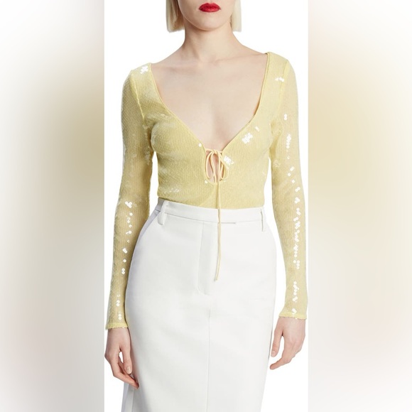 NWT Bardot Yellow Sequin Bodysuit - Picture 3 of 9